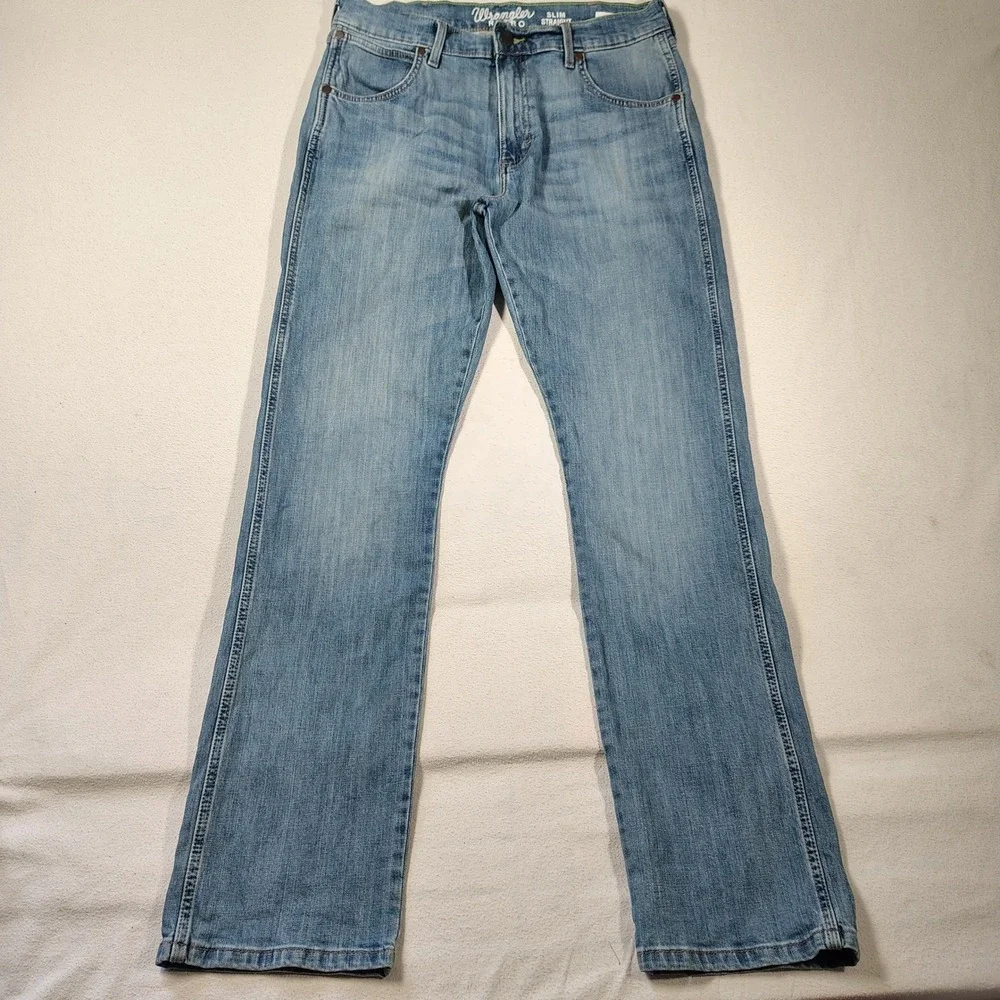Wrangler Retro Jeans Mens 34x35 Medium Wash Slim Straight Faded 1088MWZJK